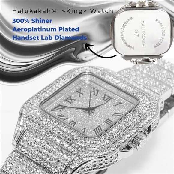 Men’s Diamond Watch - The King - 18K Gold/Platinum Plated, 40MM Square Dial - Picture 3 of 7